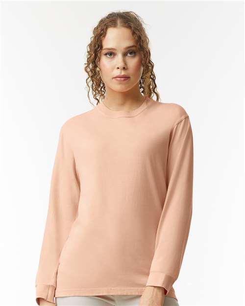 Garment-Dyed Heavyweight Long Sleeve T-Shirt - Peachy -   -