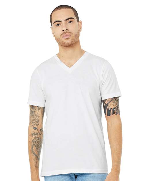 Heather CVC V-Neck Tee - Solid White Blend -   -