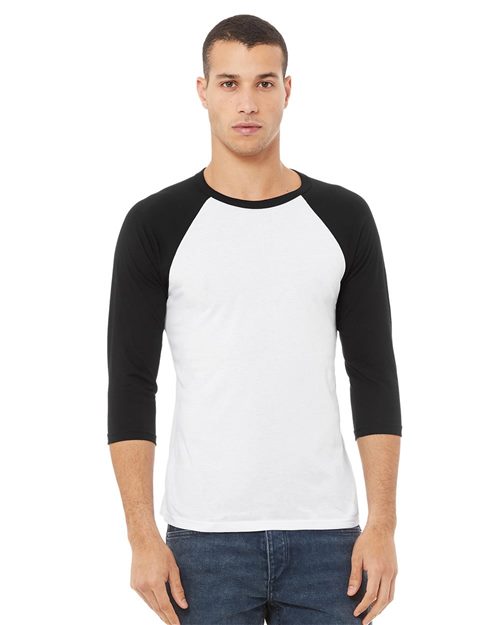 Three-Quarter Sleeve Baseball Tee - Black Heather/ Black -   -