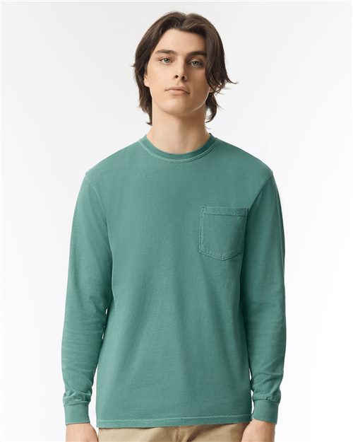 Garment-Dyed Heavyweight Long Sleeve Pocket T-Shirt - Berry -   -