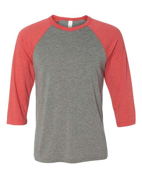Three-Quarter Sleeve Baseball Tee - Grey/ Red Triblend -   -