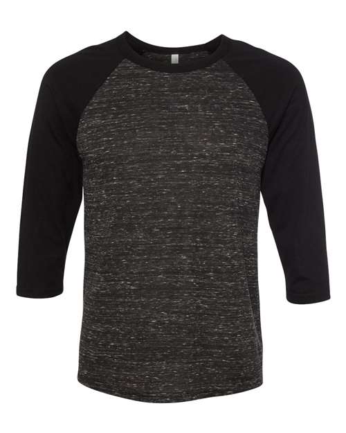 Three-Quarter Sleeve Baseball Tee - Black Marble/ Black -   -