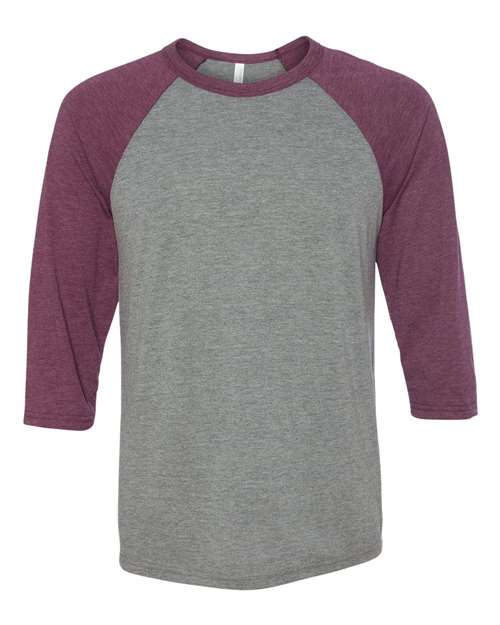 Three-Quarter Sleeve Baseball Tee - Grey/ Maroon Triblend -   -