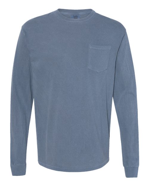 Garment-Dyed Heavyweight Long Sleeve Pocket T-Shirt - Blue Jean -   -