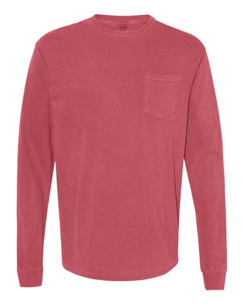 Garment-Dyed Heavyweight Long Sleeve Pocket T-Shirt - Crimson -   -
