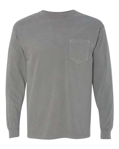 Garment-Dyed Heavyweight Long Sleeve Pocket T-Shirt - Grey -   -