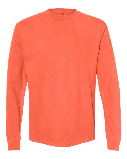 Garment-Dyed Heavyweight Long Sleeve T-Shirt - Neon Red Orange -   -