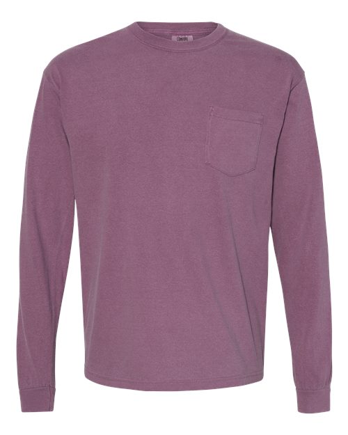 Garment-Dyed Heavyweight Long Sleeve Pocket T-Shirt - Berry -   -