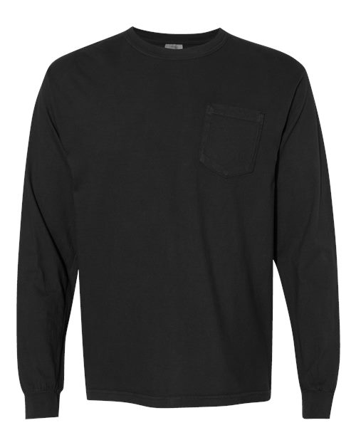 Garment-Dyed Heavyweight Long Sleeve Pocket T-Shirt - Black -   -