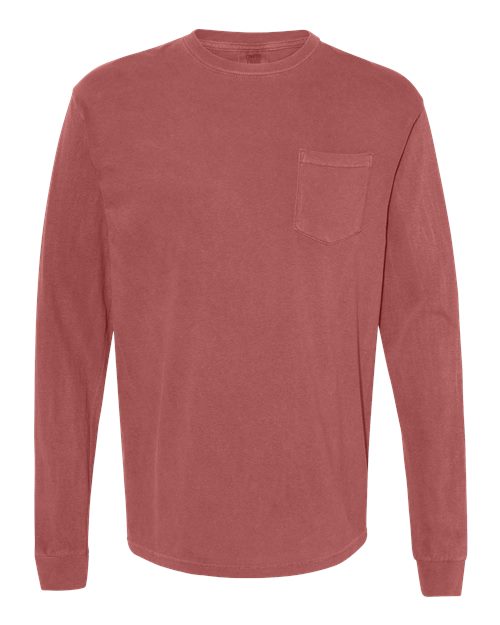 Garment-Dyed Heavyweight Long Sleeve Pocket T-Shirt - Brick -   -