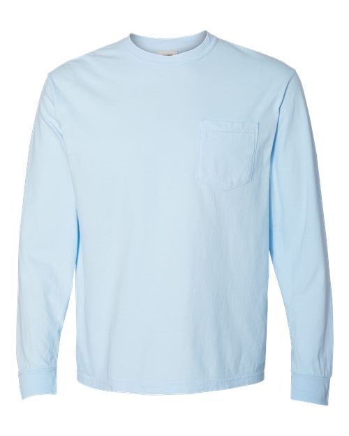 Garment-Dyed Heavyweight Long Sleeve Pocket T-Shirt - Chambray -   -