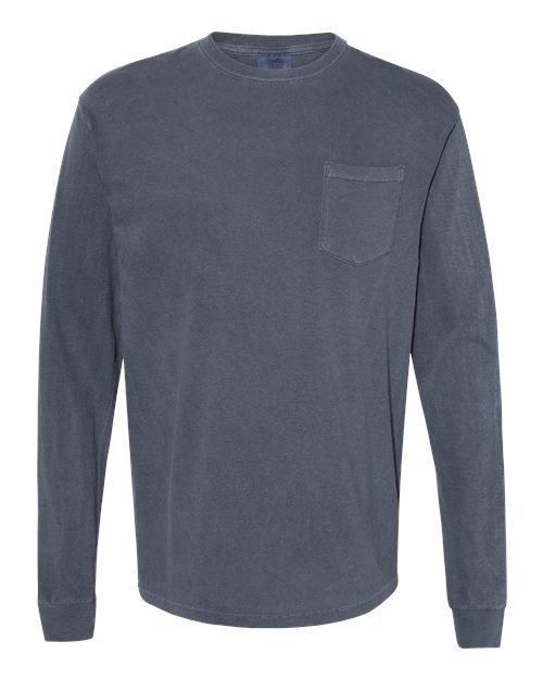Garment-Dyed Heavyweight Long Sleeve Pocket T-Shirt - Denim -   -
