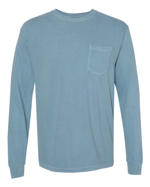 Garment-Dyed Heavyweight Long Sleeve Pocket T-Shirt - Ice Blue -   -