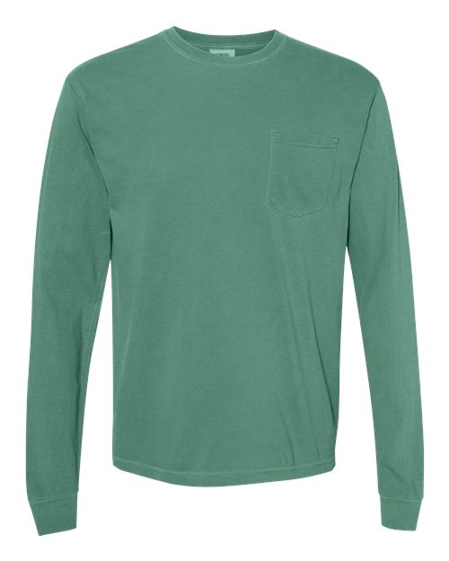 Garment-Dyed Heavyweight Long Sleeve Pocket T-Shirt - Light Green -   -