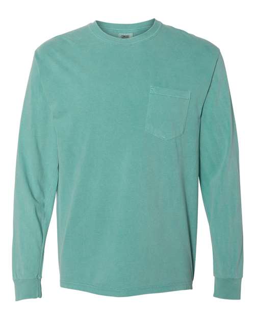 Garment-Dyed Heavyweight Long Sleeve Pocket T-Shirt - Seafoam -   -