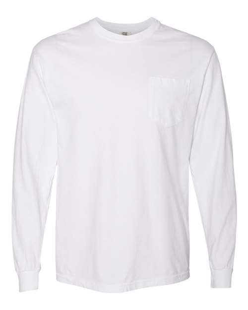 Garment-Dyed Heavyweight Long Sleeve Pocket T-Shirt - White -   -
