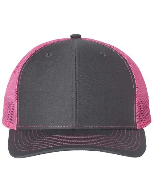 Snapback Trucker Cap - Charcoal/ Neon Pink -   -