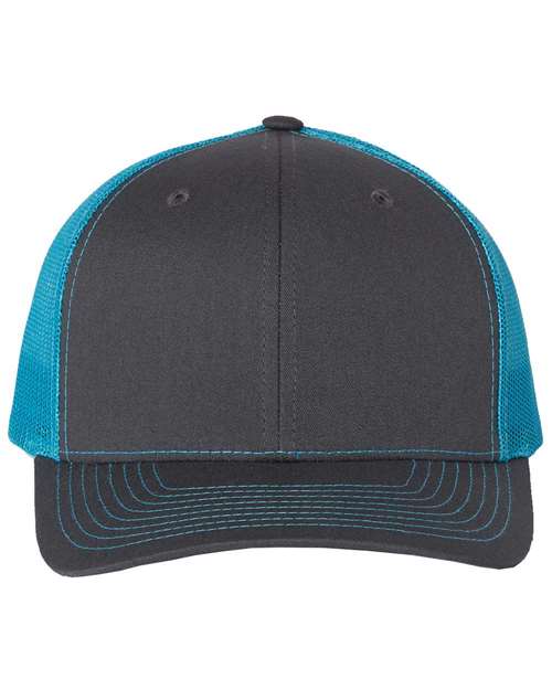 Snapback Trucker Cap - Charcoal/ Neon Blue -   -