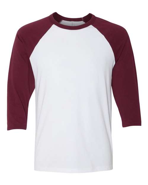 Three-Quarter Sleeve Baseball Tee - White/ Maroon -   -