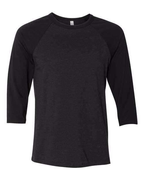 Three-Quarter Sleeve Baseball Tee - Black Heather/ Black -   -