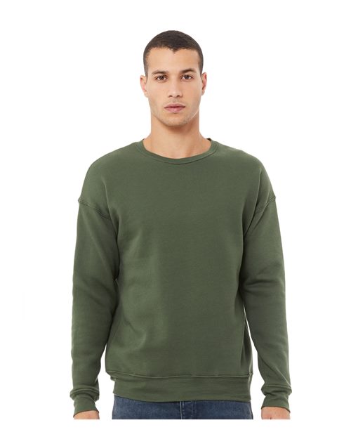 Sponge Fleece Drop Shoulder Crewneck Sweatshirt - Military Green -   -
