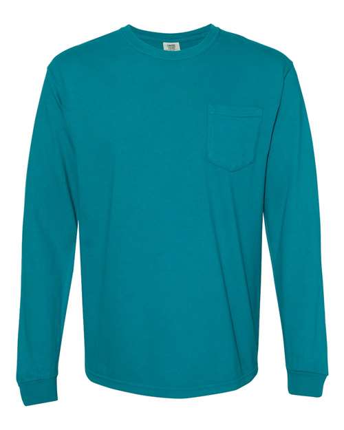Garment-Dyed Heavyweight Long Sleeve Pocket T-Shirt - Topaz Blue -   -